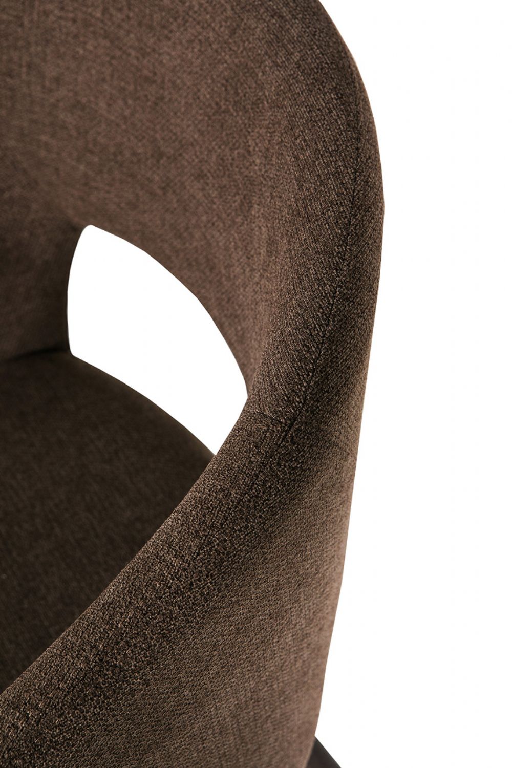 Brown Fabric Upholstered Curved Dining Chair Walnut Legs