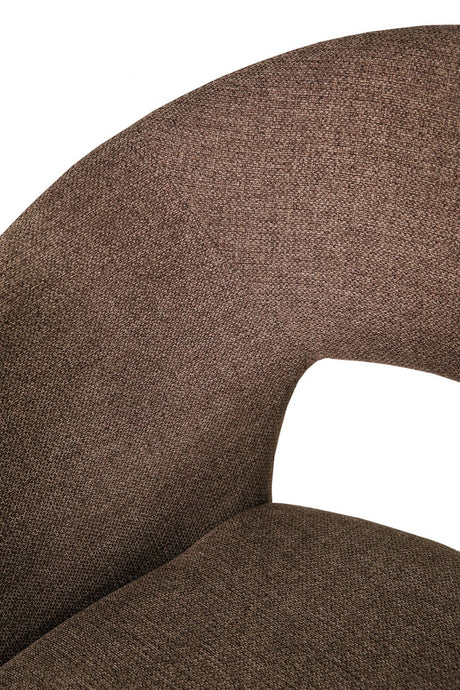 Brown Fabric Upholstered Curved Dining Chair Walnut Legs