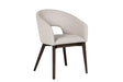 Natural Fabric Upholstered Curved Dining Chair with Walnut Legs