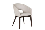 Natural Fabric Upholstered Curved Dining Chair with Walnut Legs