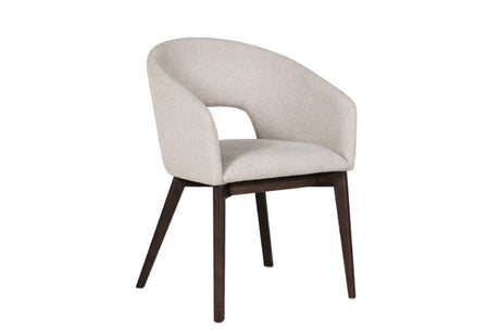 Natural Fabric Upholstered Curved Dining Chair with Walnut Legs