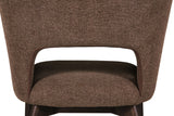 Brown Fabric Upholstered Curved Dining Chair with Walnut Legs