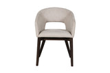 Natural Fabric Upholstered Curved Dining Chair with Walnut Legs