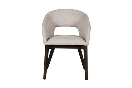 Natural Fabric Upholstered Curved Dining Chair with Walnut Legs