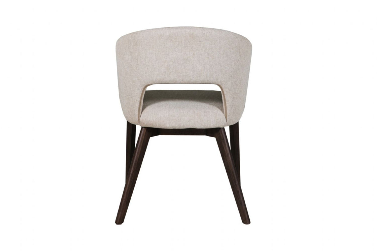 Natural Fabric Upholstered Curved Dining Chair with Walnut Legs