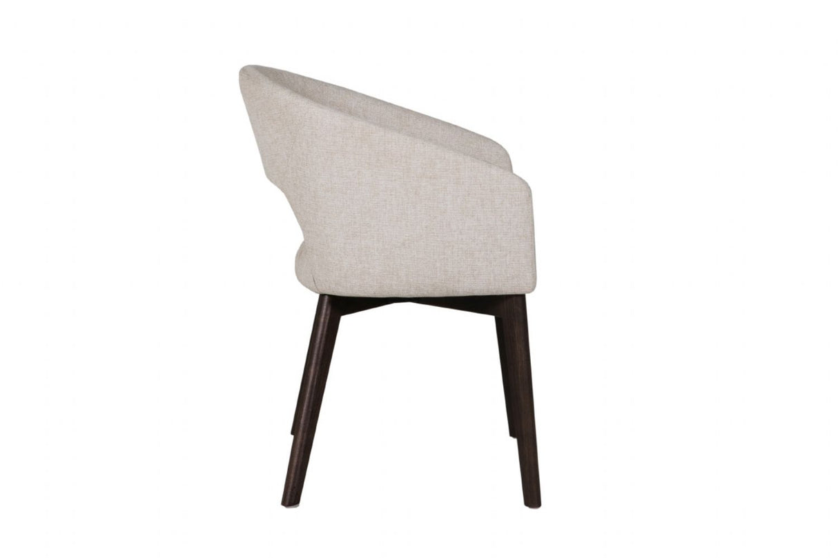 Natural Fabric Upholstered Curved Dining Chair with Walnut Legs