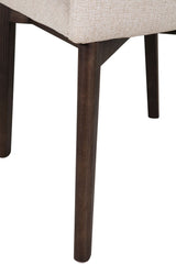 Natural Fabric Upholstered Curved Dining Chair with Walnut Legs