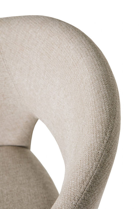 Natural Fabric Curved Dining Chair with Walnut Legs