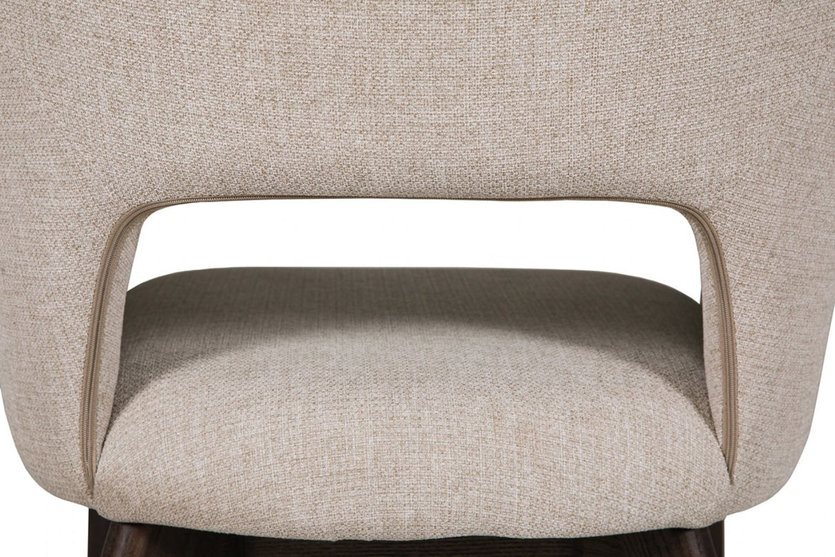 Natural Fabric Upholstered Curved Dining Chair with Walnut Legs