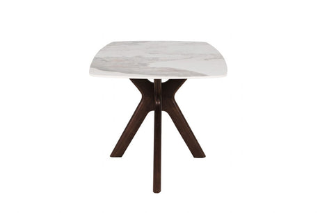 Large Walnut 180cm Rectangular Dining Table Stone Effect Top