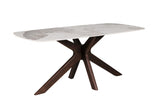Large Walnut 180cm Rectangular Dining Table Stone Effect Top