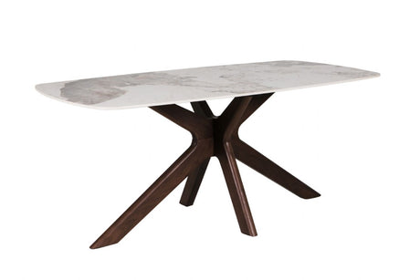 Large Walnut 180cm Rectangular Dining Table Stone Effect Top