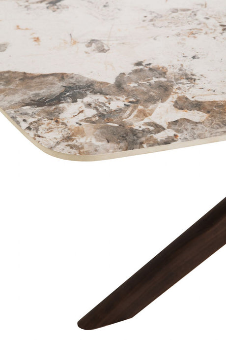 Large Walnut 180cm Rectangular Dining Table Stone Effect Top