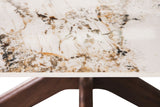 Large Walnut 180cm Rectangular Dining Table Stone Effect Top
