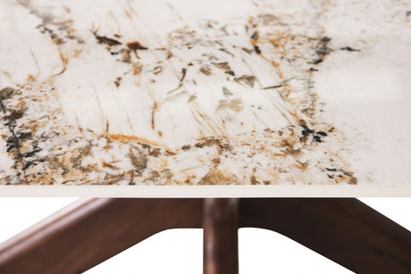 Large Walnut 180cm Rectangular Dining Table Stone Effect Top
