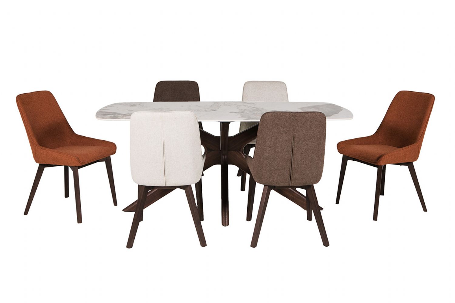 Large Walnut 180cm Rectangular Dining Table Stone Effect Top
