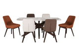 Large Walnut 180cm Rectangular Dining Table Stone Effect Top