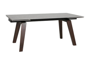 Brown Sintered Stone Top Extending Dining Table with Walnut Wood Legs