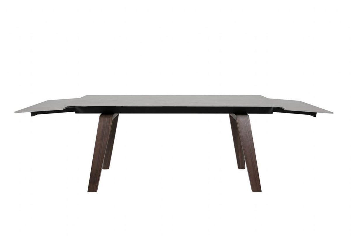 Brown Stone Top Extending Dining Table with Walnut Legs