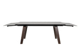Brown Stone Top Extending Dining Table with Walnut Legs