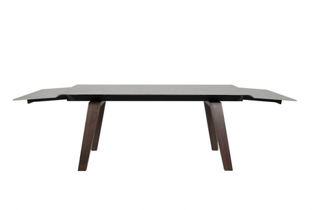 Brown Stone Top Extending Dining Table with Walnut Legs