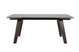 Brown Stone Top Extending Dining Table with Walnut Legs