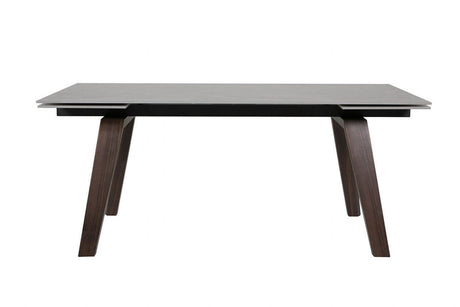 Brown Stone Top Extending Dining Table with Walnut Legs