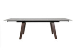 Brown Stone Top Extending Dining Table with Walnut Legs