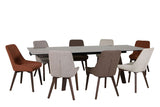 Brown Stone Top Extending Dining Table with Walnut Legs