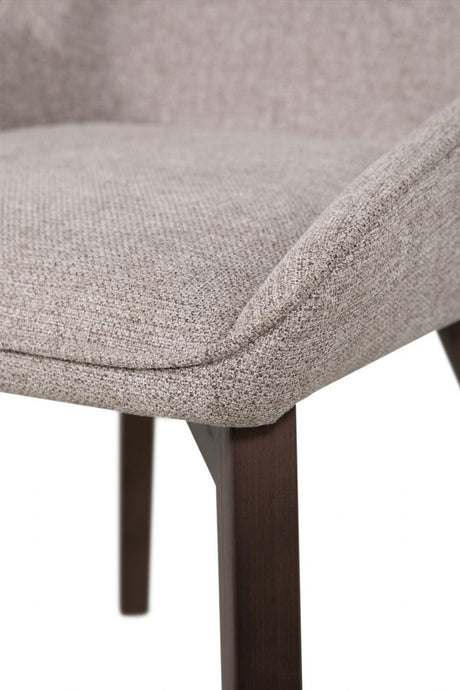 Beige Fabric Upholstered Dining Chair with Walnut Legs