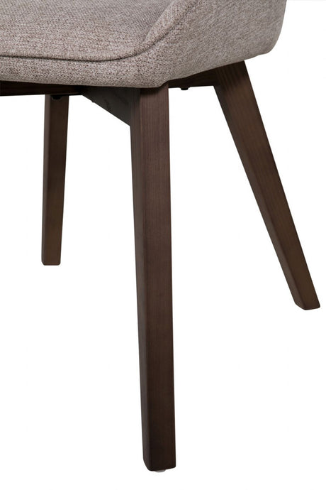 Beige Fabric Upholstered Dining Chair with Walnut Legs
