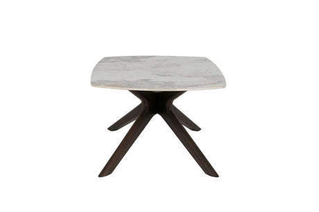 White Sintered Stone Top Coffee Table with Brown Walnut Birch Legs