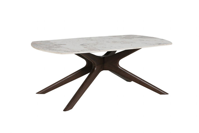 White Sintered Stone Top Coffee Table with Brown Walnut Birch Legs