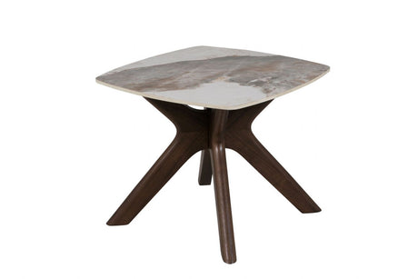 Walnut Square Lamp Table Ceramic Effect Top