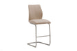 Taupe Cream Leather Bar Stool Stainless Steel Cantilever Frame