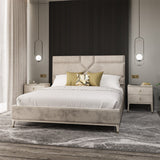 Stone Wooden 2 Drawer Bedside Table with Gold Handles
