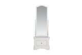 Bone White Painted Wooden Large Cheval Mirror with Drawer