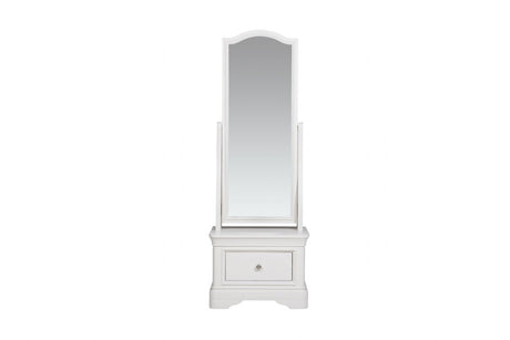 Bone White Painted Wooden Large Cheval Mirror with Drawer