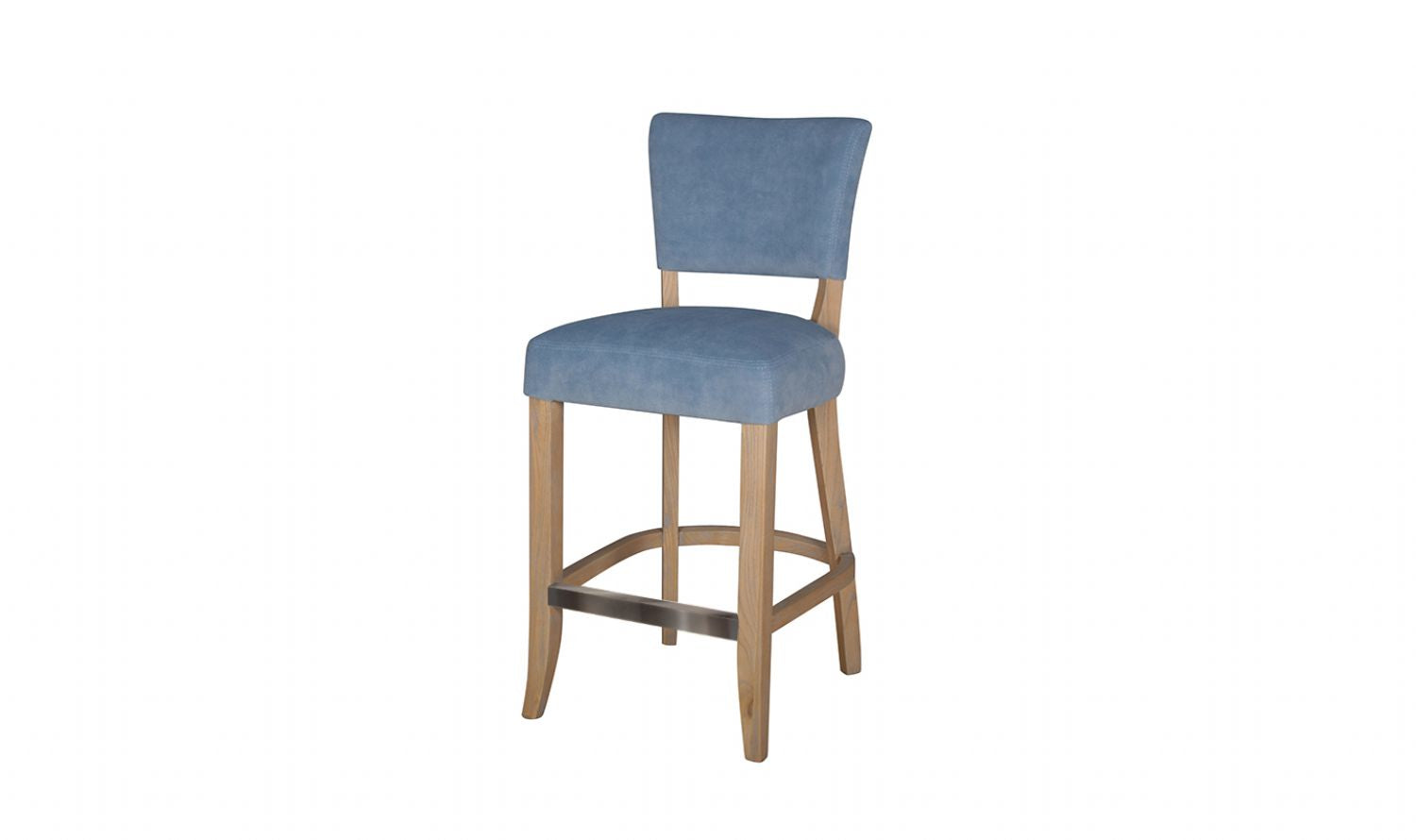 Light Blue Velvet Fabric Bar Chair Padded Seat