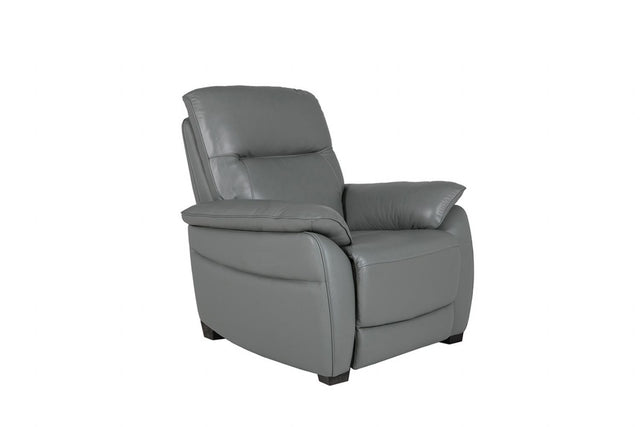 Steel Grey Leather Armchair with Padded Armrest