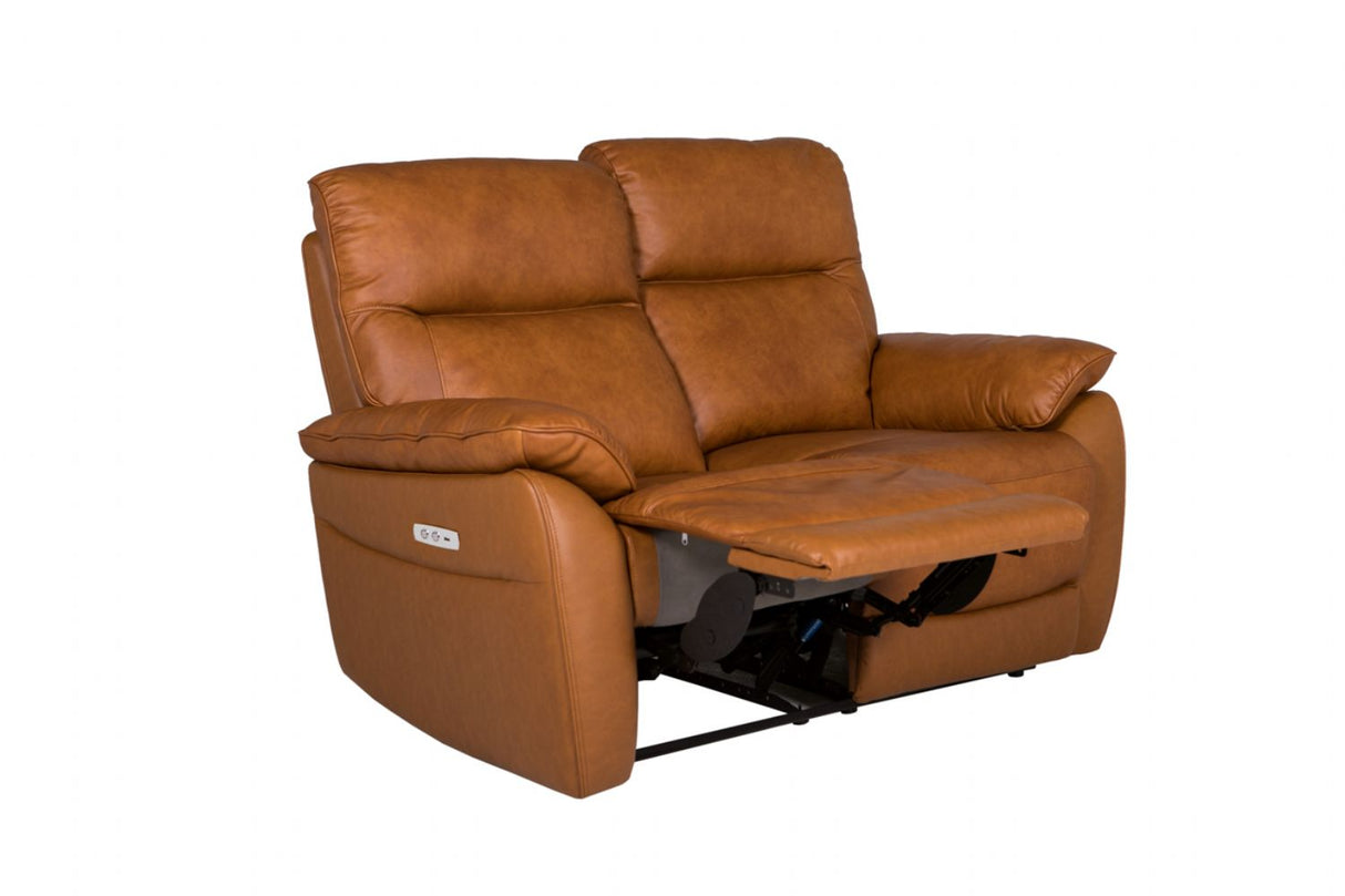Tan Brown Leather 2 Seater Electric Recliner Sofa