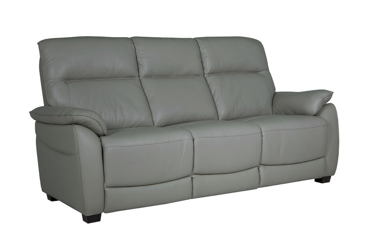 Steel Grey Leather 3 Seater Standard Back Sofa