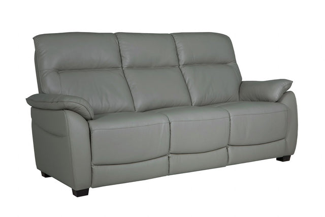 Steel Grey Leather 3 Seater Standard Back Sofa