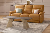 Tan Leather Standard Back 3 Seater Sofa with Padded Armrest