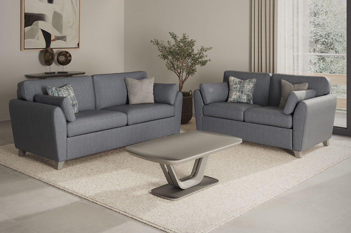 Blue Fabric 3 Seater Standard Back Sofa with Scatter Cushions