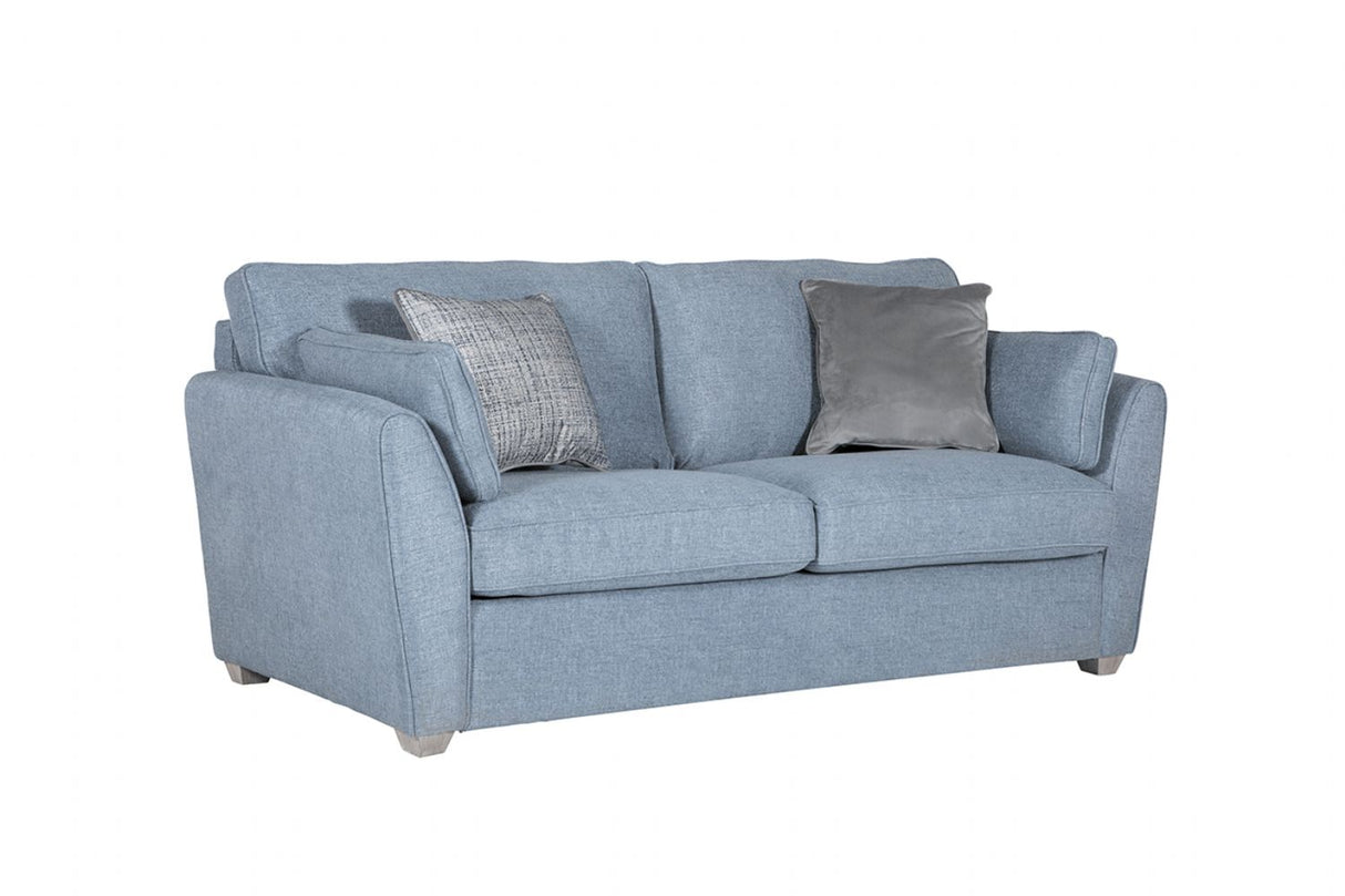 Blue Fabric 3 Seater Compact Sofa Bed Limed Oak Legs