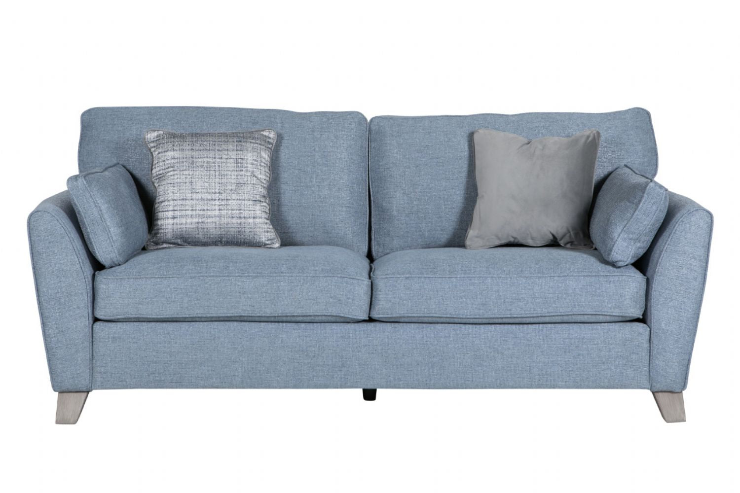 Blue Fabric 3 Seater Standard Back Sofa with Scatter Cushions