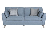 Blue Fabric 3 Seater Standard Back Sofa with Scatter Cushions