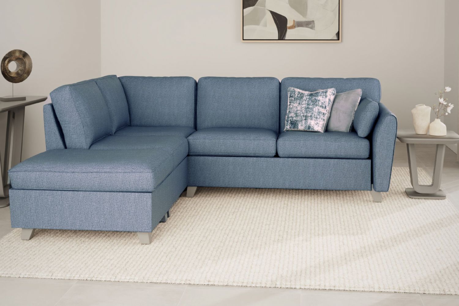 Blue Fabric LHF L Shaped Corner Group Sofa
