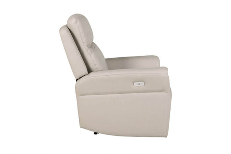 Stone Leather Electric Recliner with Padded Armrest